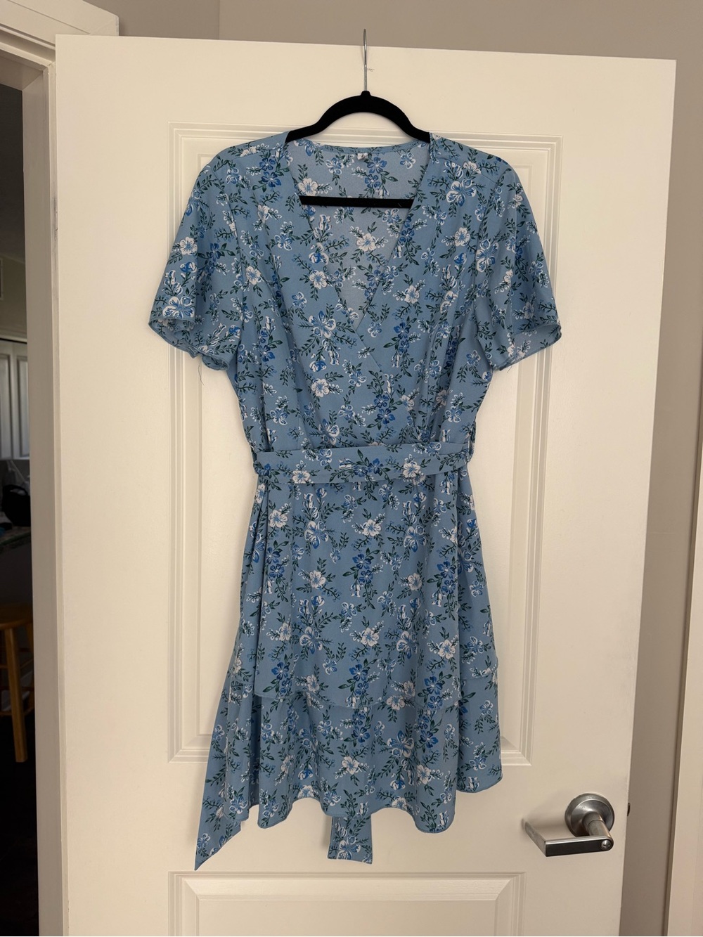 Blue Floral Short Sleeve Wrap Dress